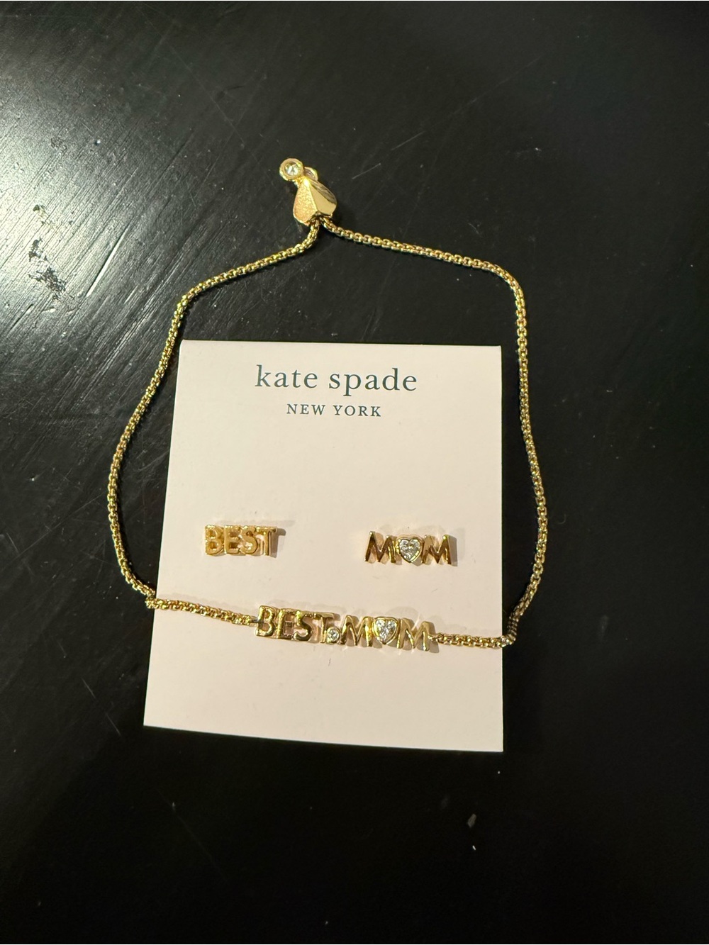 kate spade Gold "BEST MOM" Bracelet and Stud Earring Set brand new
